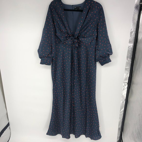 ASOS Design Maternity satin tie front midi dress with button Detail Navy Red 8 - Picture 4 of 8